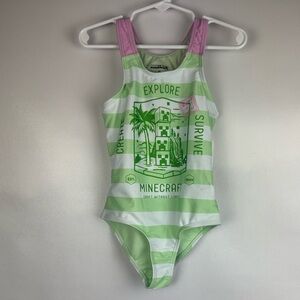 Green and Pink Striped Minecraft Swimsuit
